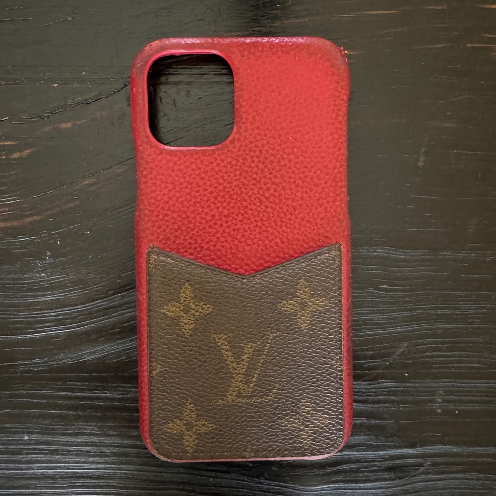 Louis Vuitton Red and Classic Print 11 Pro iPhone Case w Card Holder
